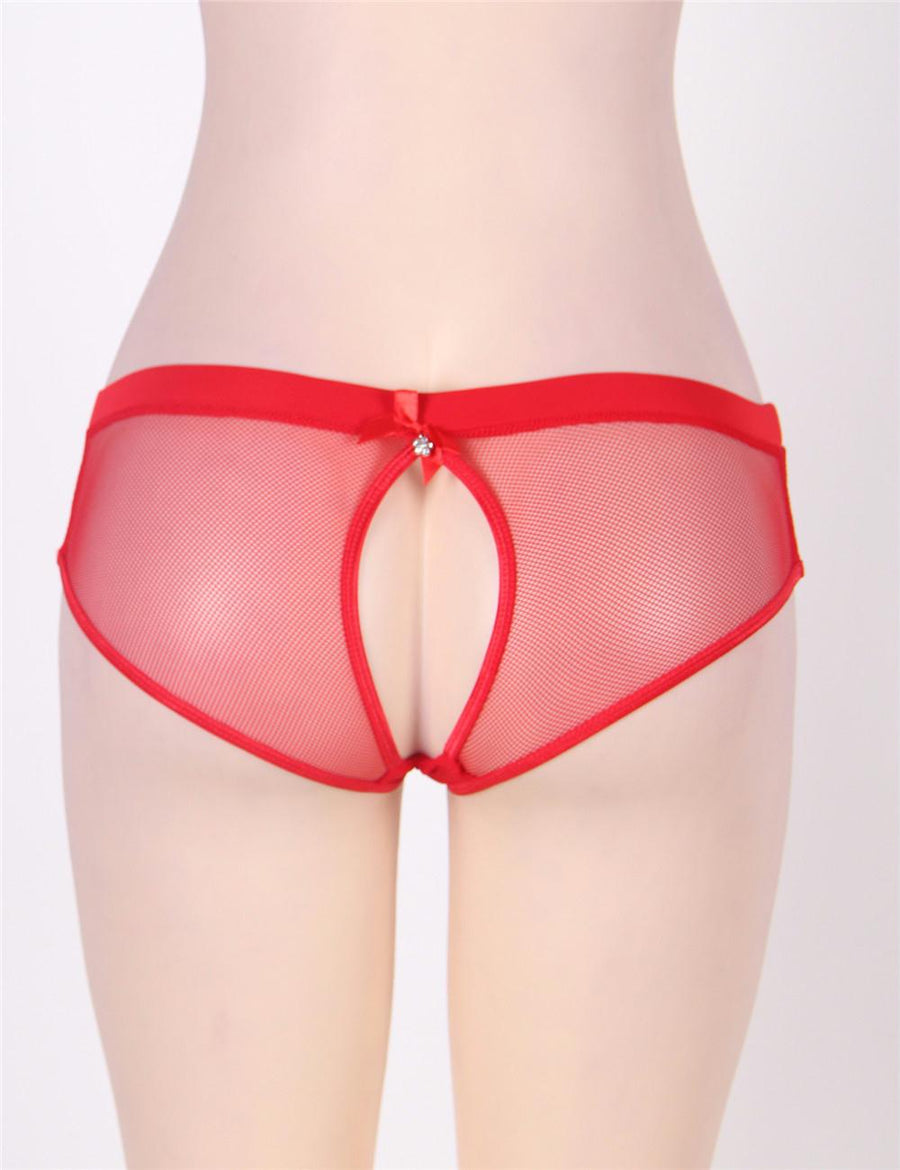 Red Netted Open Back Hipster Panty