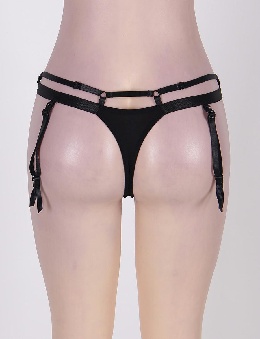 Black Double Straps Concise Garter Panty