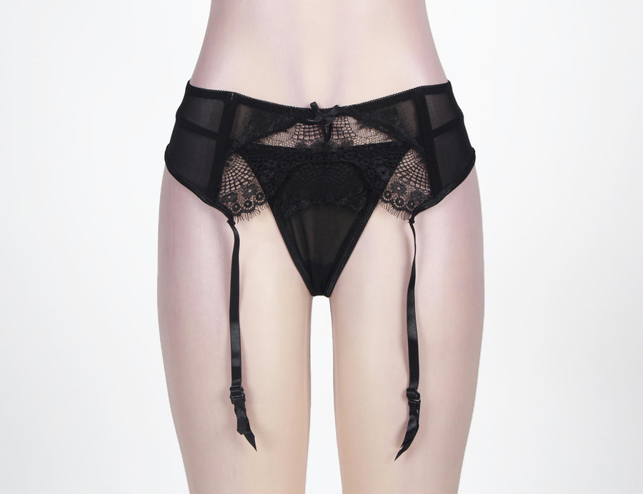 Queen Size Black Lace Garter Panty