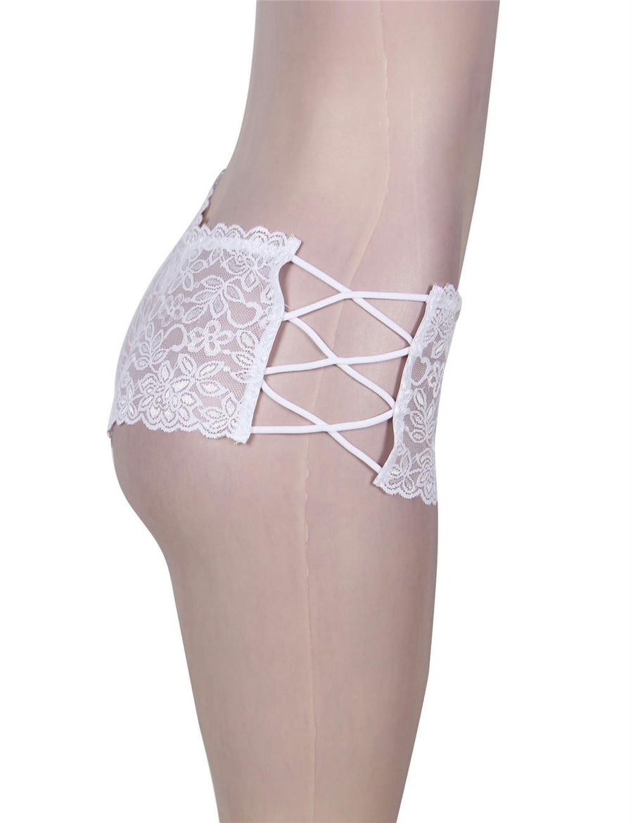 Sexy High Waist Floral Lace Strappy White Panty