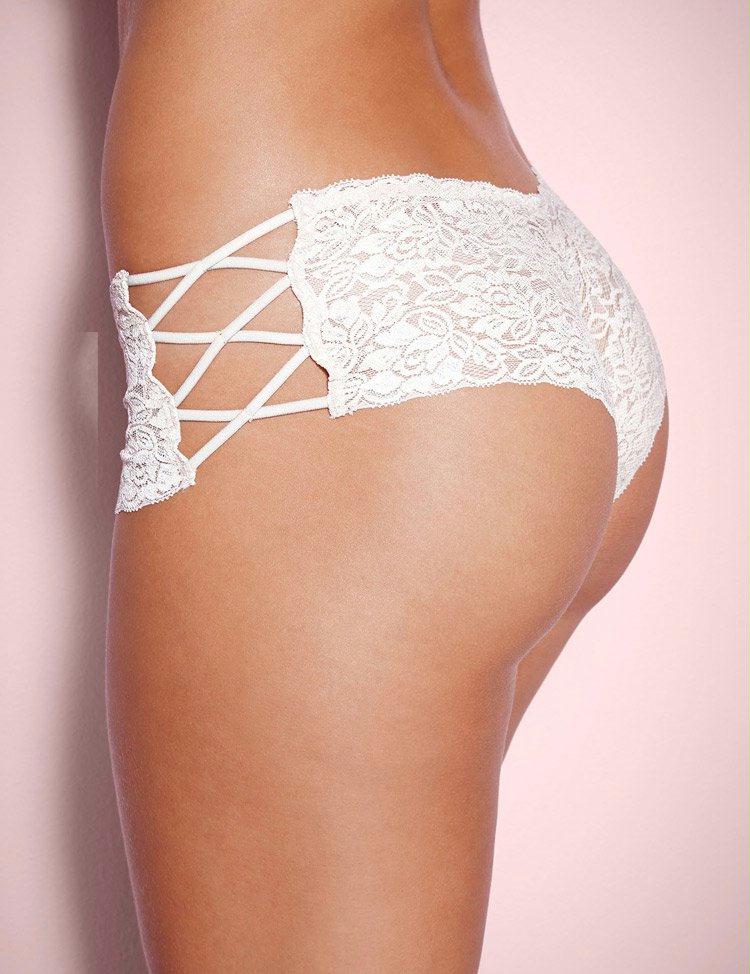 Sexy High Waist Floral Lace Strappy White Panty