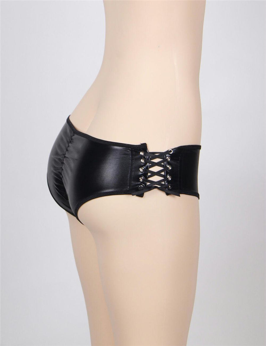 Leather Open Crotch Strappy Black Panty