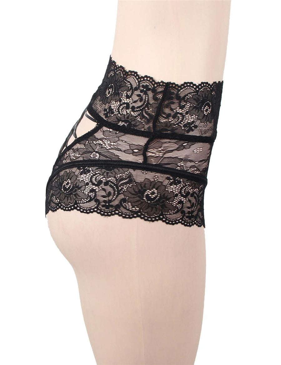 Sexy Black High Waist Lace Strappy Panty