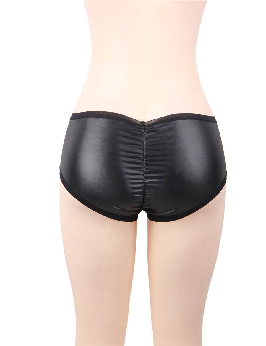 Leather Lift Hip Black Panty