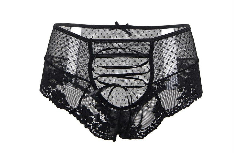 Sexy Black High Waist Lace Strappy Panty