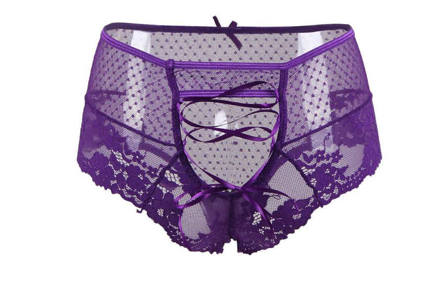 Sexy Purple High Waist Lace Strappy Panty