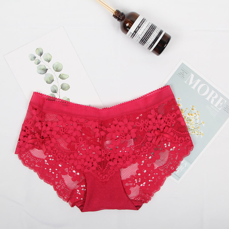 High Quality Wine Red Sexy Floral Lace Panty