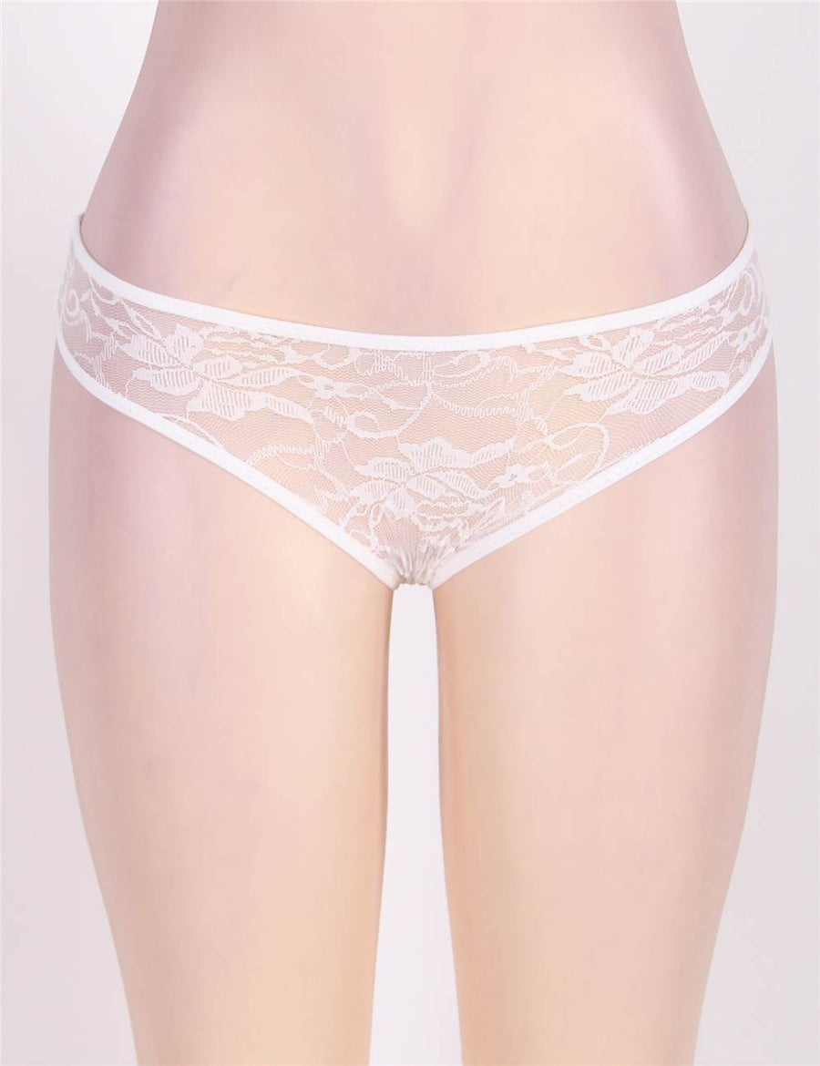 White Open Crotch Floral Lace Panty