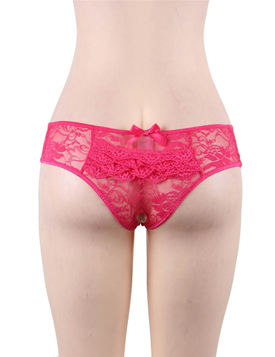 Pink Open Crotch Floral Lace Panty