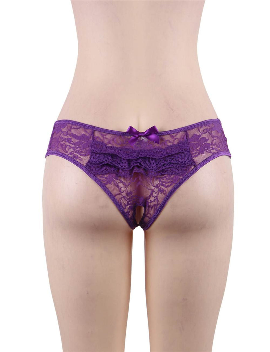 Purple Open Crotch Floral Lace Panty