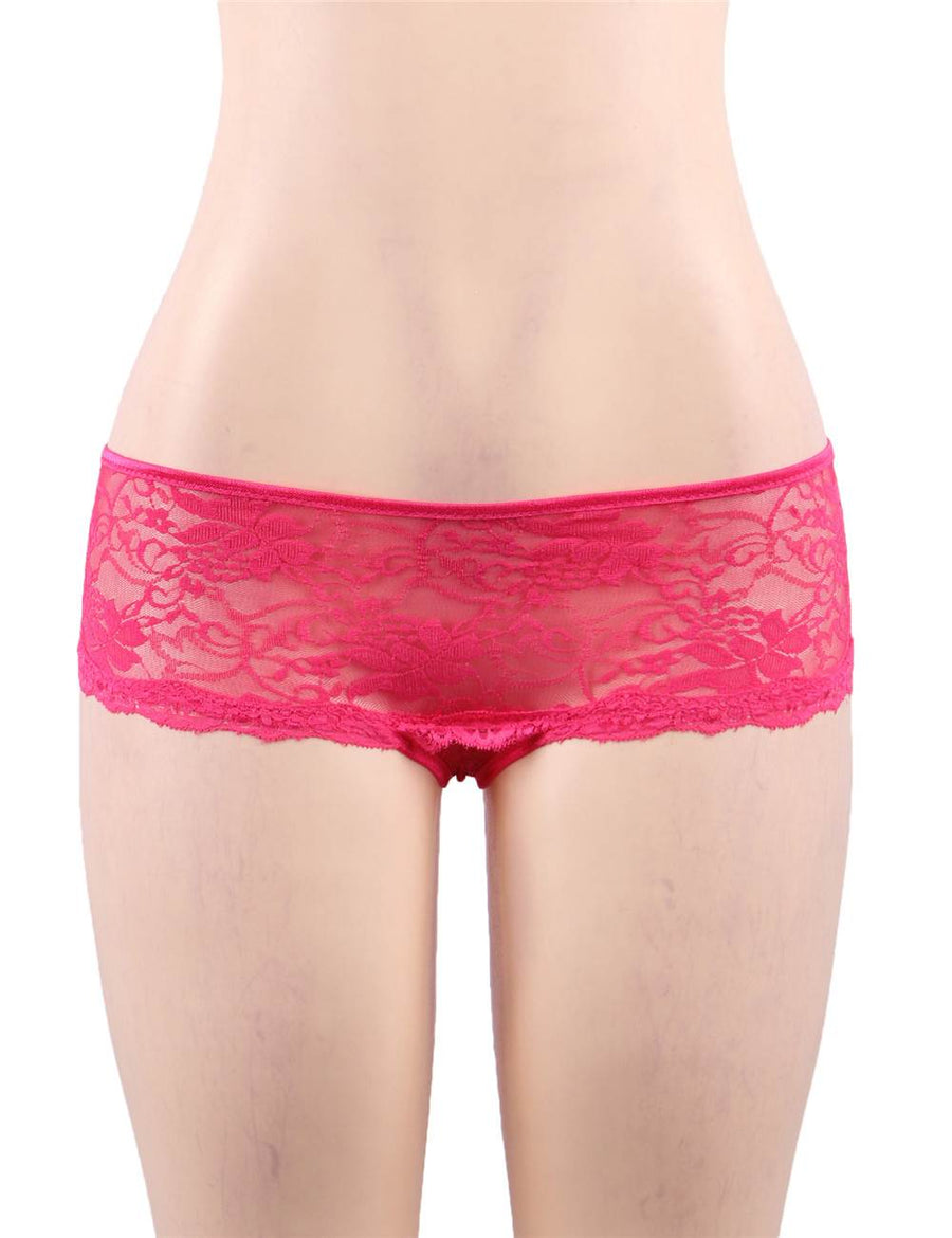 Pink Open Crotch Floral Lace Panty