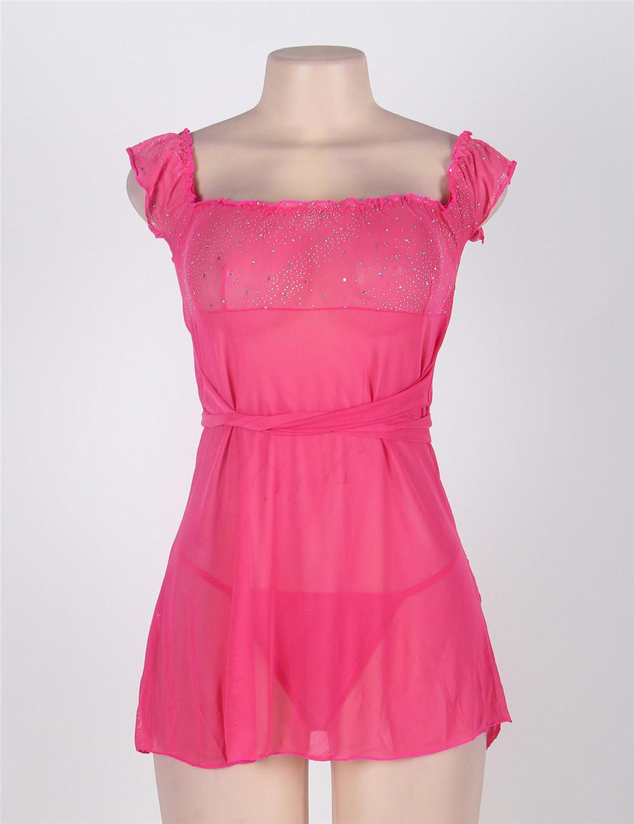 Pink Plus Size Mini Babydoll Dress With Narrow Sleeve