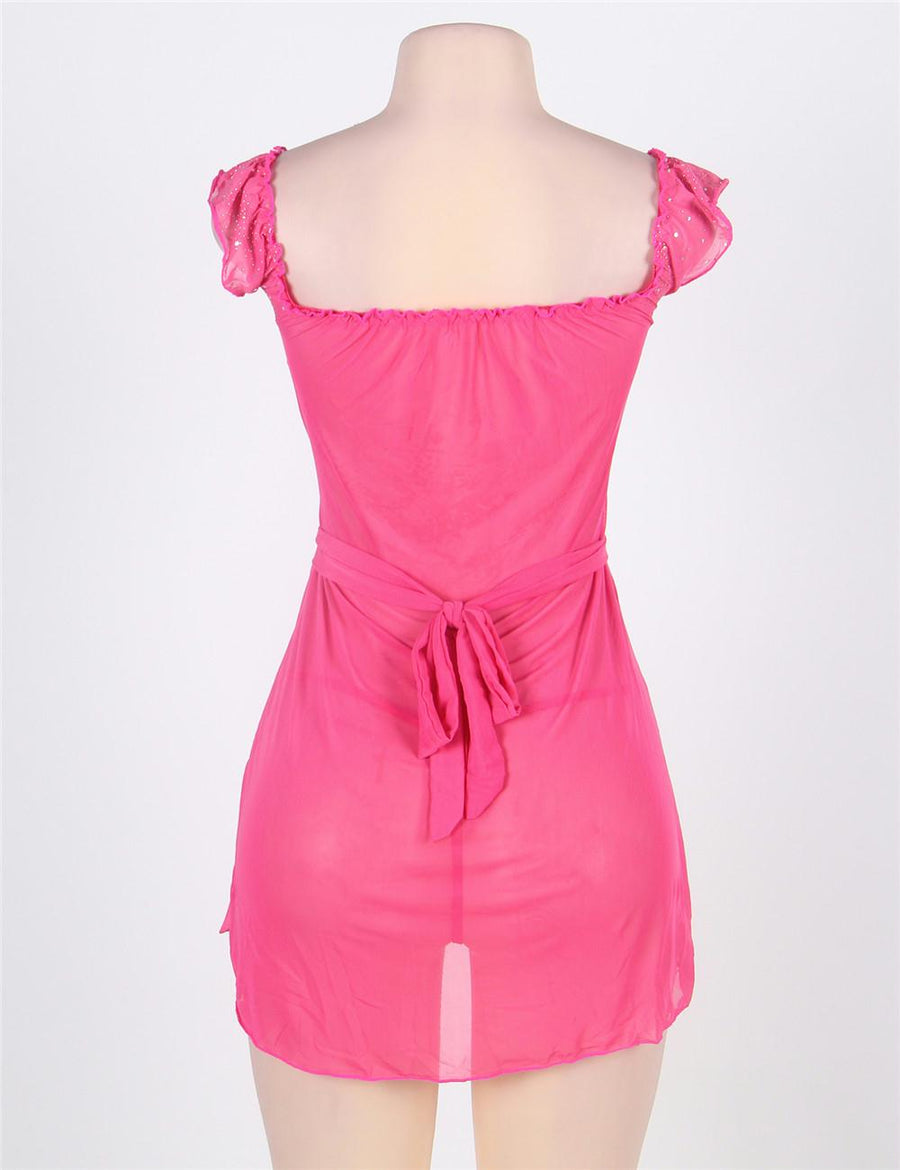 Pink Plus Size Mini Babydoll Dress With Narrow Sleeve