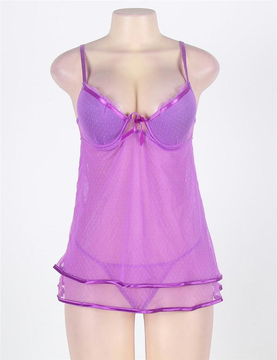 Sexy Bright Purple Sheer Mesh Babydoll