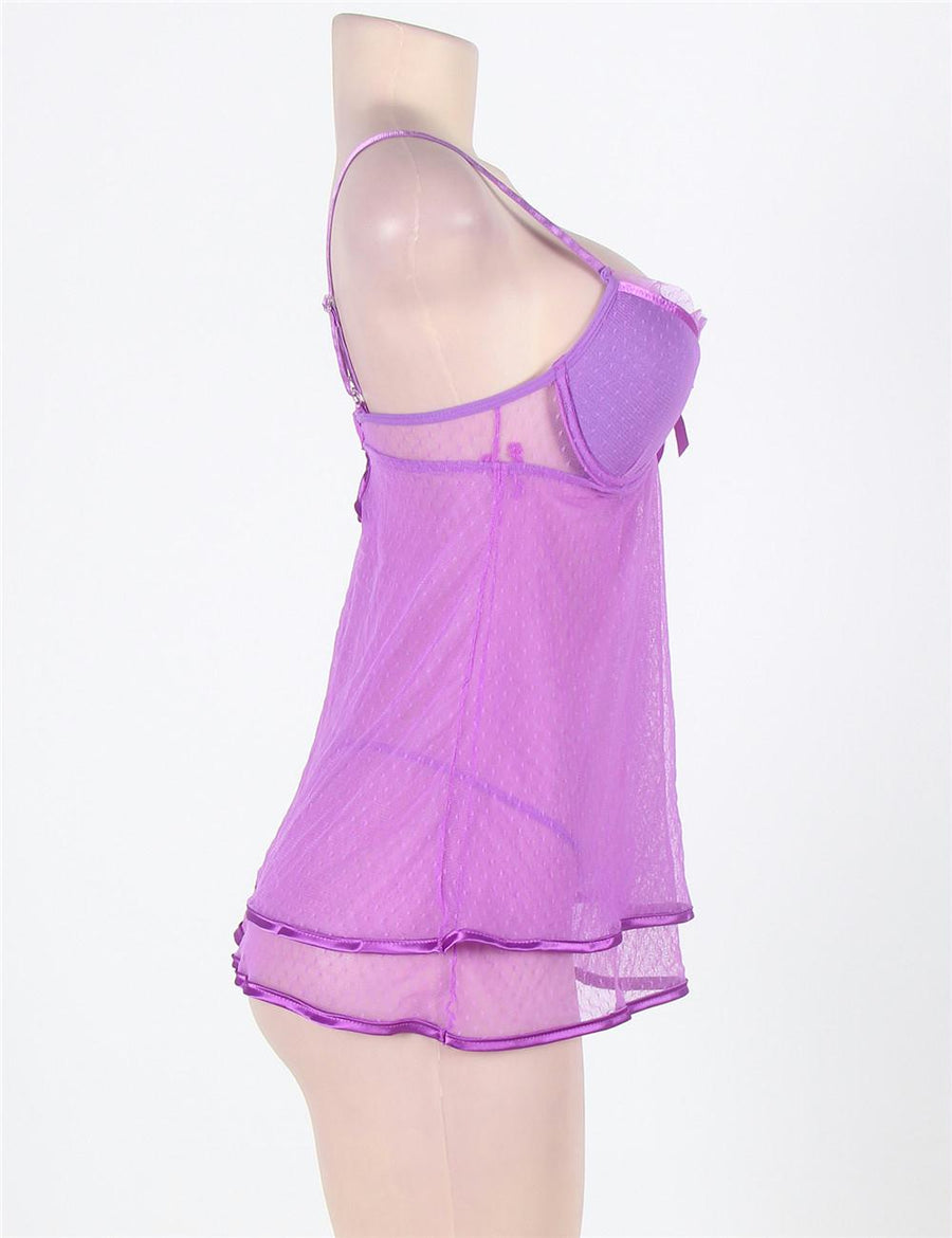 Sexy Bright Purple Sheer Mesh Babydoll