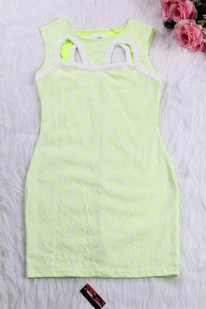 Fluorescent Green Fully Lined Lace Bodycon Dress