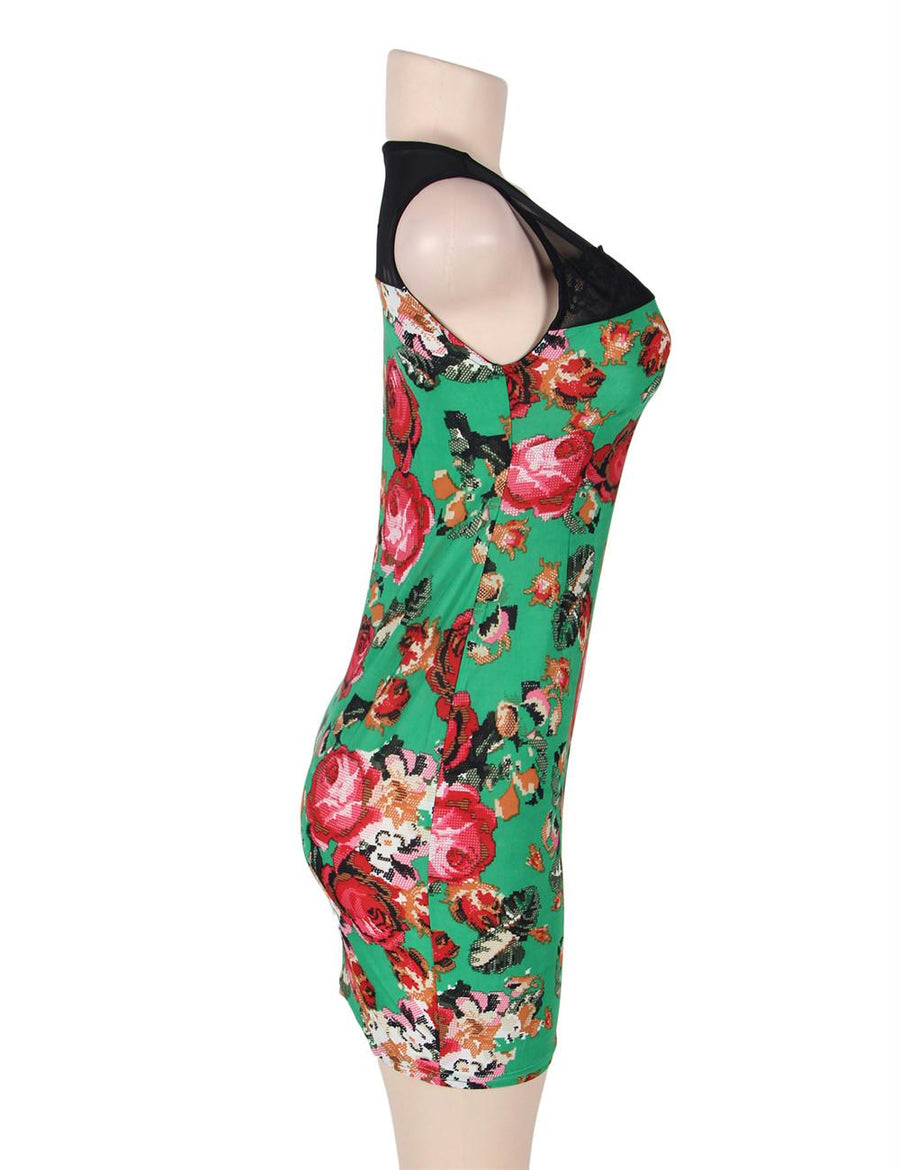 Green Flower Bodycon Print Dresses