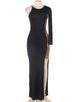 Black Side Split Slit Jersey Sequin Maxi Dress