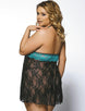 Halter Sheer Blue And Black Lace Plus Size Babydoll