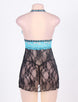 Halter Sheer Blue And Black Lace Plus Size Babydoll