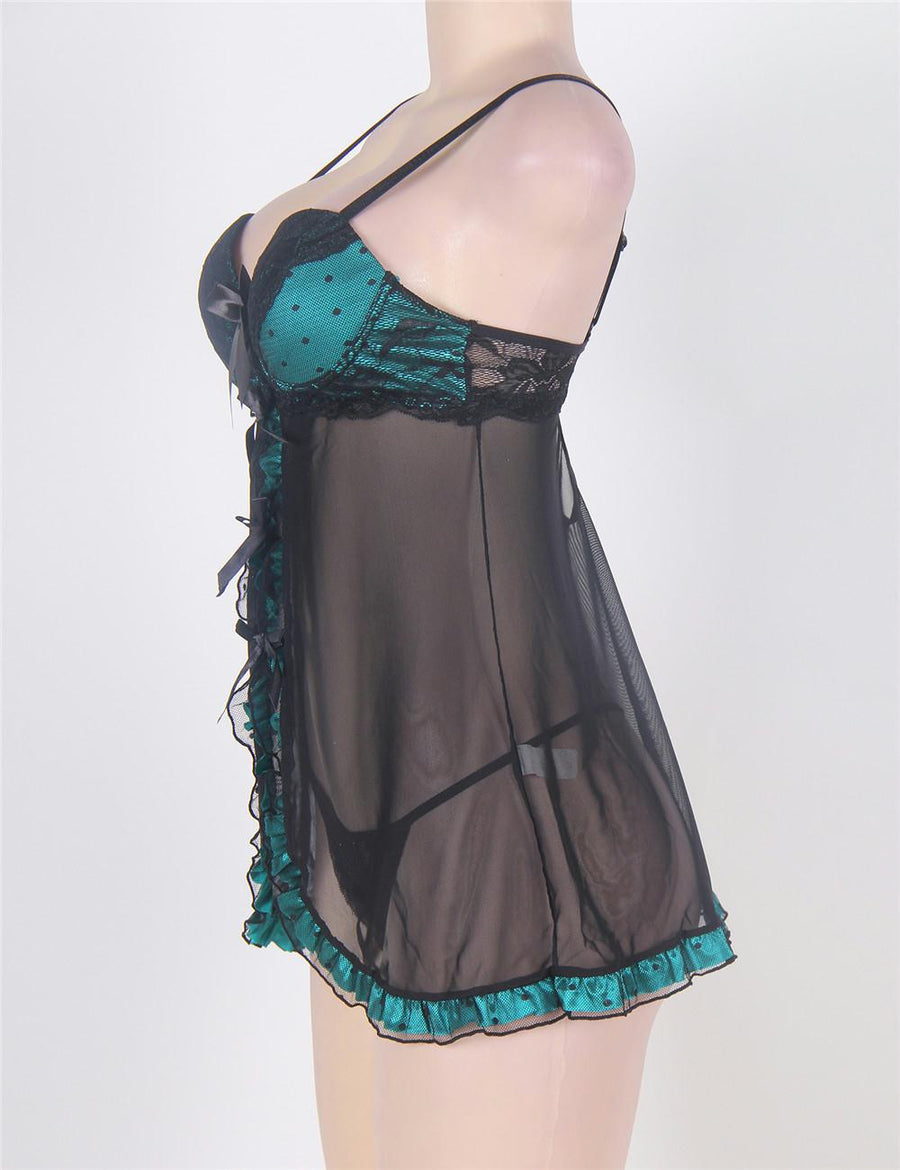 Plus Size Green Fly-Away Babydoll With 3 Front Keyhole