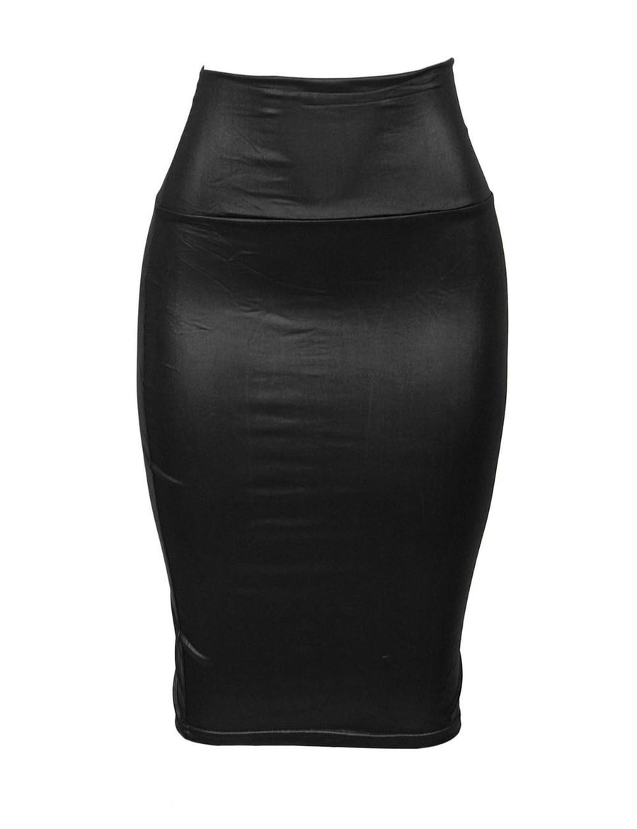 High Waist Faux Leather Pencil Skirt