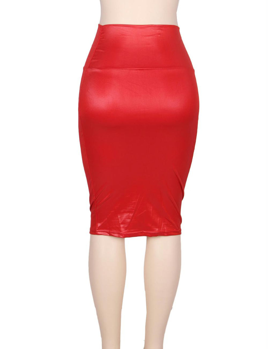 High Waist Faux Leather Pencil Skirt