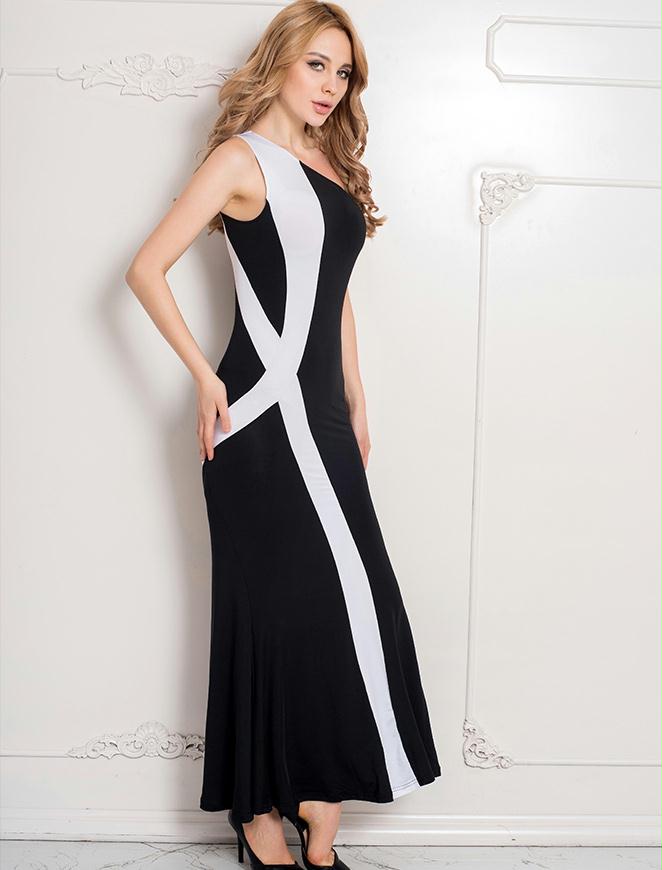 One Shoulder Stitching Evening Dress