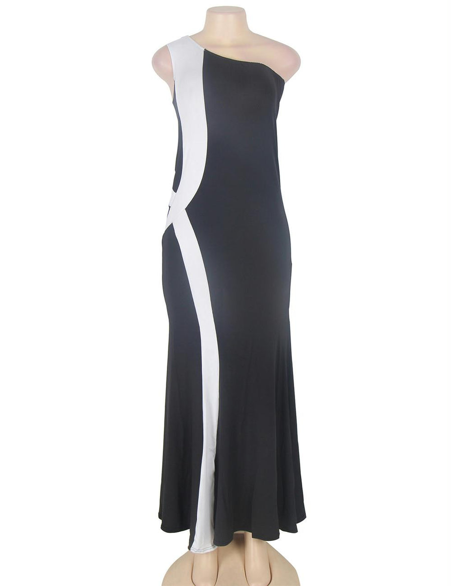 One Shoulder Stitching Evening Dress