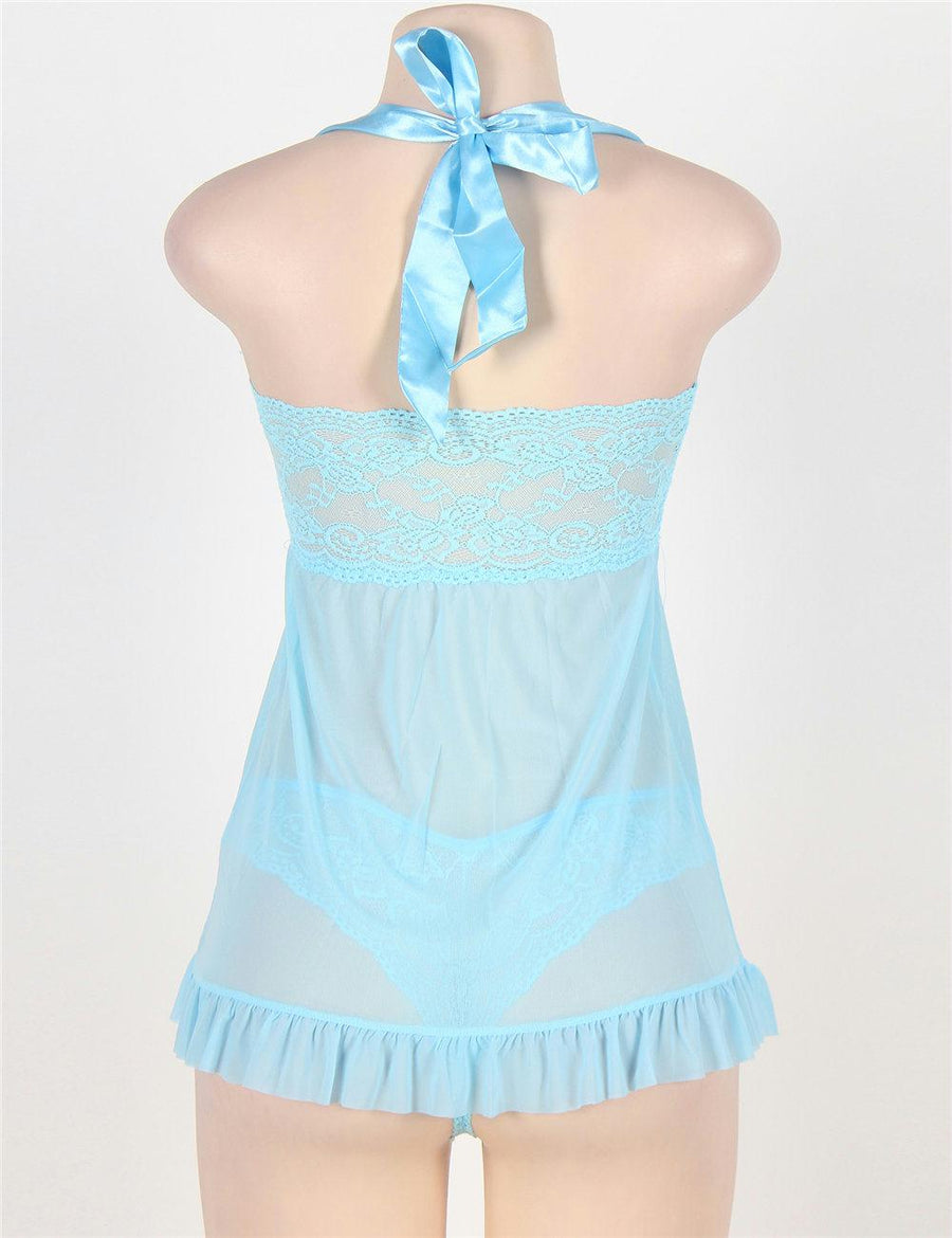 Light Blue Bow Fly-away Halter Babydoll