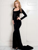 Black Long Sleeve Pattern Back Sheer Prom Dress