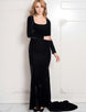 Black Long Sleeve Pattern Back Sheer Prom Dress