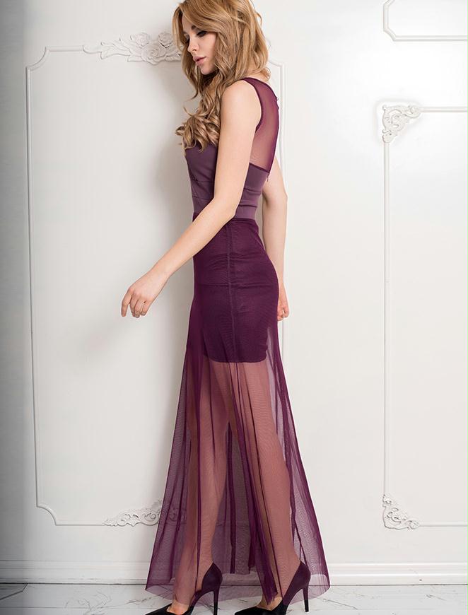 Short Dress Sleeveless with Floor Length Sheer Overlay