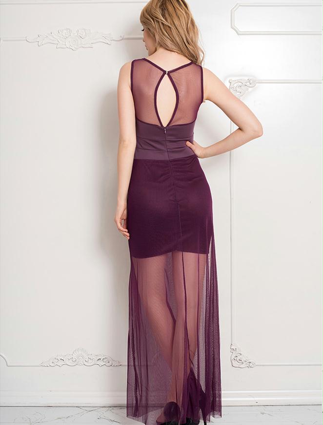 Short Dress Sleeveless with Floor Length Sheer Overlay