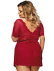 Red Plus Size V Neck Mesh Scalloped Lace Babydoll With Short Sleeve