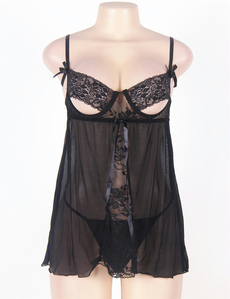 Black Plus Size Open Cup Babydoll