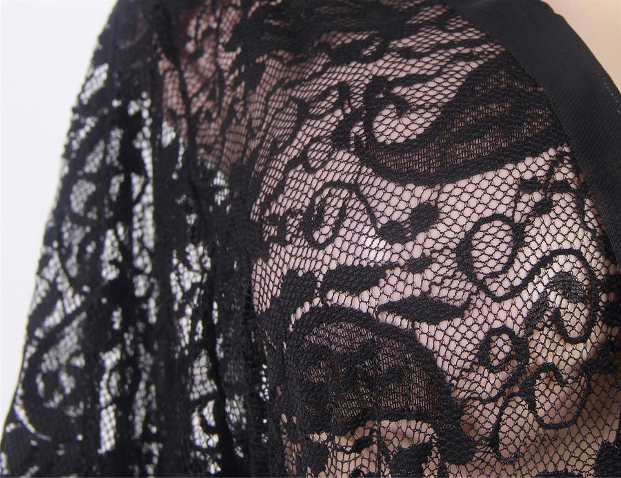 Black Half Long Sleeve Lace Plus Size Women Lingerie