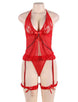 Red Sheer Tie Front  Mesh Babydoll Lingerie Set