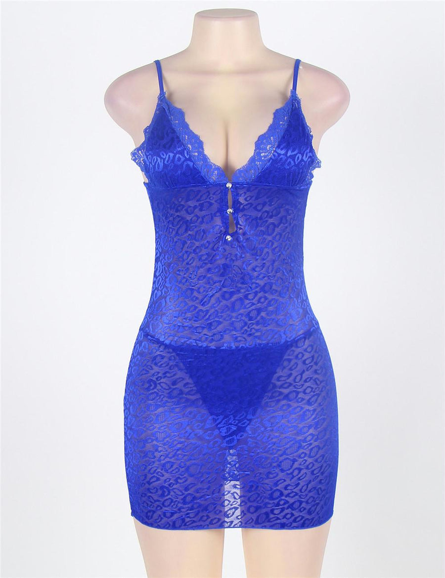 Sexy Blue Chemise Dress With Two Keyhole Front