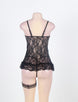 Sexy Floral Sheer Lace Fly-Away Black Babydoll