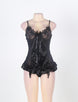 Sexy Black Embroidery Bra Ruffle Croch Back Babydoll