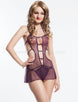 Purple Strappy Open Back Heart Printed Sexy Babydoll