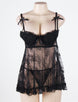 Black Scalloped Lace Ruffle Decor Plus Size Babydoll