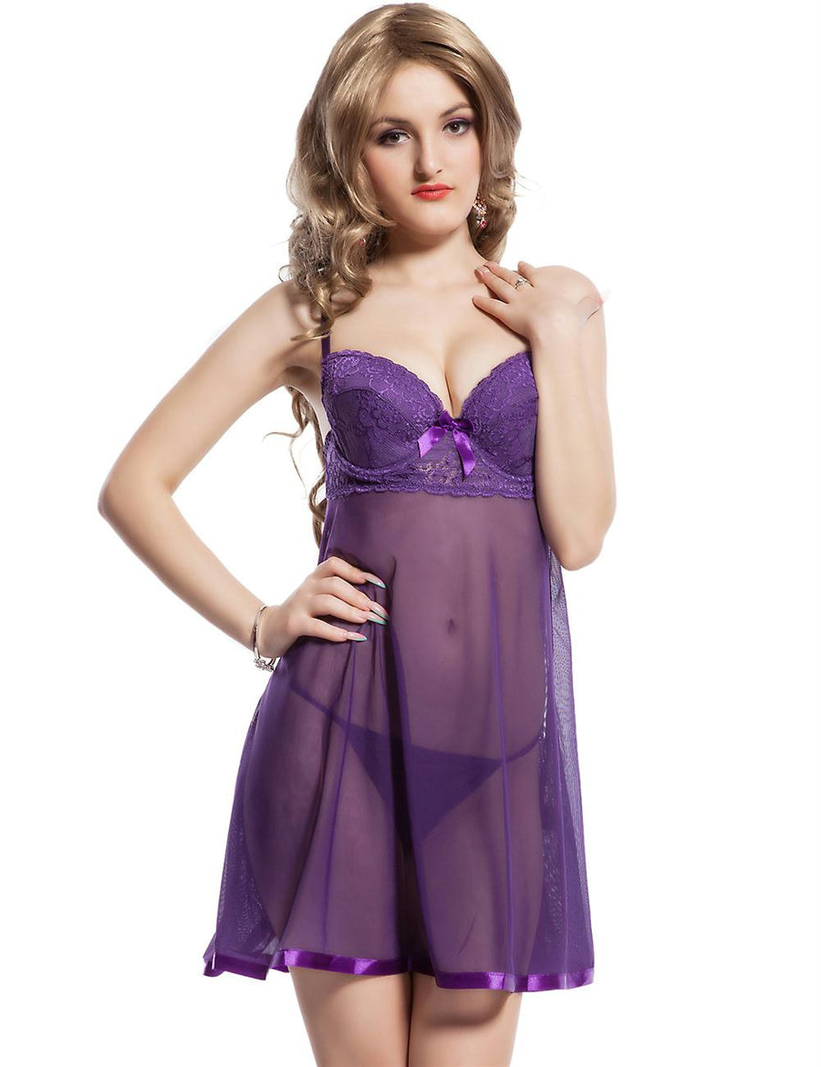 Sexy Transparent Lace Top Purple Babydoll