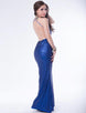 Blue Sequin Backless Evening Dress