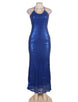 Blue Sequin Backless Evening Dress