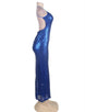 Blue Sequin Backless Evening Dress