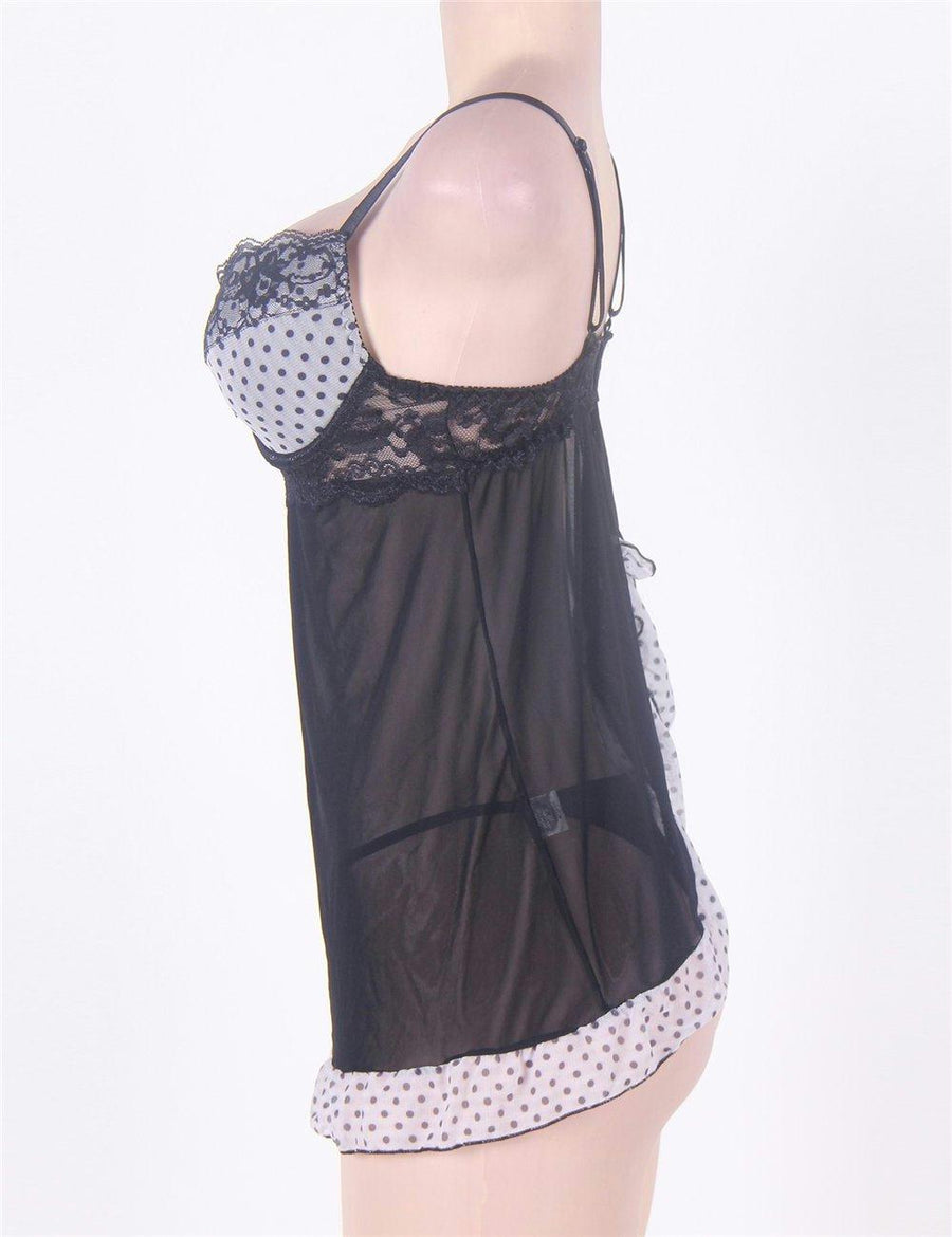 Sexy Black Lace Transparent Babydoll With G-string