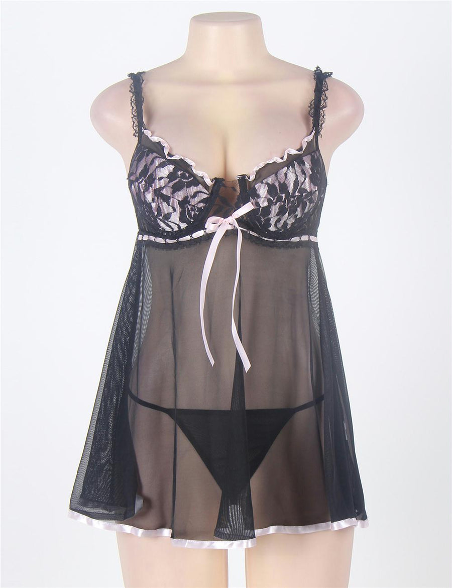 See Through Mesh Black Lace Babydoll For Women