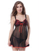 Mesh Black Transparent Babydoll With Red Ribbon